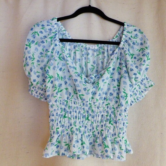 So cute! Sienna Sky Small Top Peasant Smocked with Tie Front - Picture 1 of 5